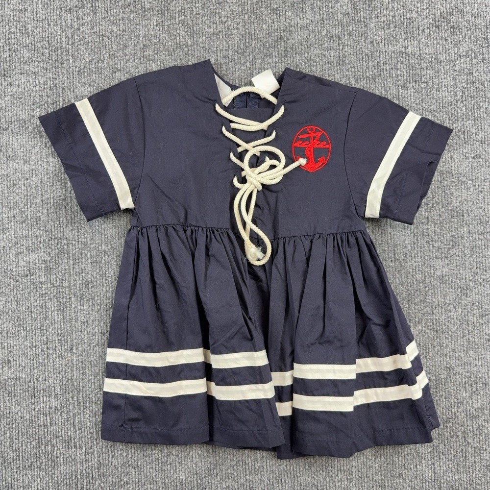Rachel's Kids Dress Girls 2T Blue Nautical Sailor Rope Anchor Embroidered Stripe